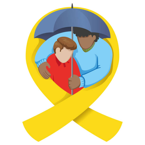 Message of support and awareness of help for people against suicide, yellow September, yellow ribbon. Ideal for educational and informational materials Message of support and awareness of help for people against suicide, yellow September, yellow ribbon. Ideal for educational and informational materials suicide stock illustrations