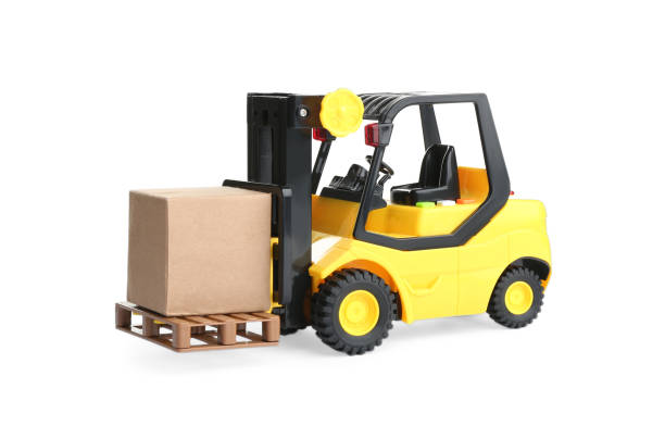 istock Forklift model and carton boxes on white background. Courier service 1337318367
