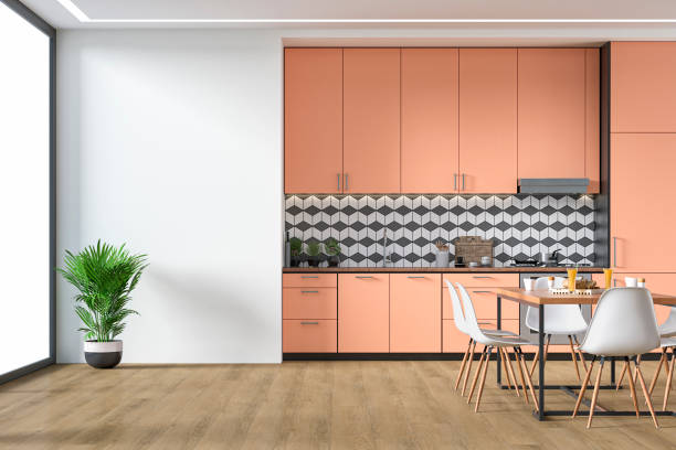 istock Modern kitchen and dining room 70's retro style 1337320979