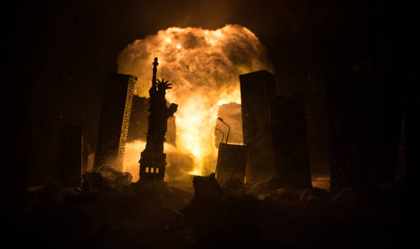 istock Nuclear war concept. Explosion of nuclear bomb. Creative artwork decoration in dark. 1337325884