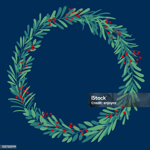 Green And Blue Floral Wreath Design Stock Illustration - Download Image Now - Christmas, Wreath, Laurel Wreath
