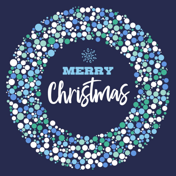 ilustrações de stock, clip art, desenhos animados e ícones de blue christmas abstract dots wreath circles design - christmas lights wreath christmas blue