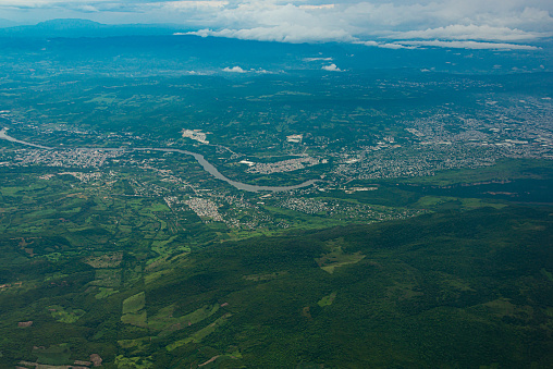 Sky view of Chiapas state from an airplane