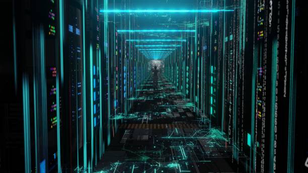 istock woman Moving Through Data Center with Server Racks LED Lights 1337335347