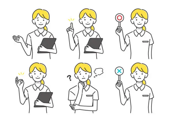 Vector illustration of Vector illustration of female nurse in 6 poses / pharmacist / long-term care