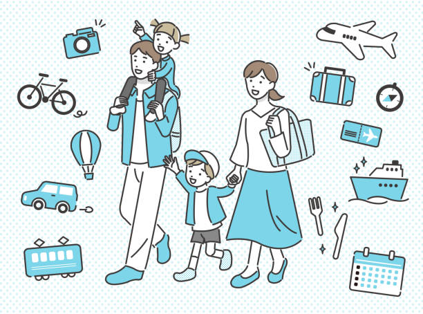 illustrazioni stock, clip art, cartoni animati e icone di tendenza di materiale per illustrazione vettoriale / icona / genitore / bambino / viaggio per uscire con la famiglia - people traveling journey animated cartoon mother