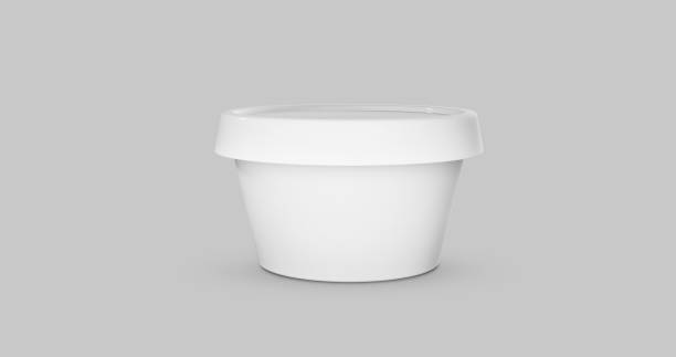 istock 3D white and black round container for cream, butter, melted cheese or margarine spread. Perspective view isolated on gray background. Packaging mockup image. 1337342526