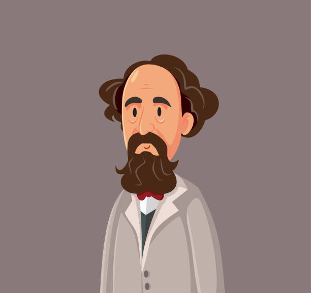 Charles Dickens Vector Cartoon Illustration Portrait of a Victorian era famous British literature author personality charles dickens stock illustrations