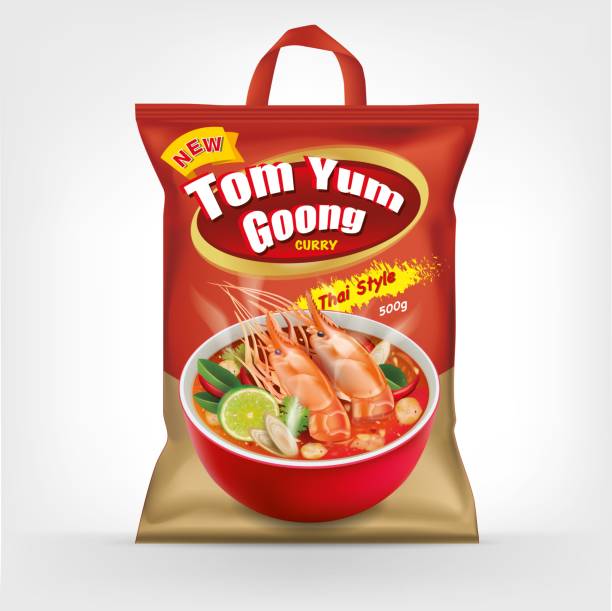 ilustrações, clipart, desenhos animados e ícones de design de embalagem para tom yum koong curry.sopa de camarão picante.vetor de ilustração - tom tom yum meal soup