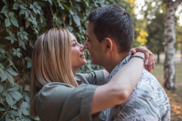 istock Beautiful couple in a love hug 1337346469