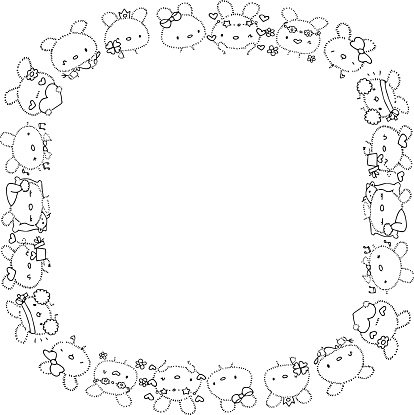 Animated Border Rabbit Vector Cartoon Rabbits Action Set Background Border Frame Stock ...