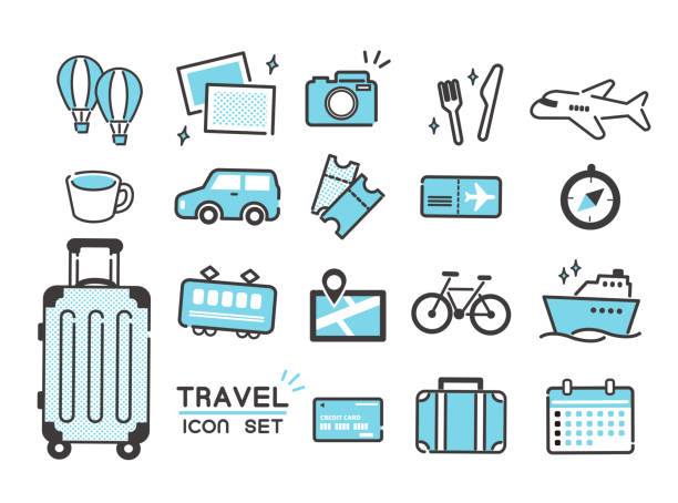 Various travel icon set / simple / set Various travel icon set / simple / set field trip clip art stock illustrations