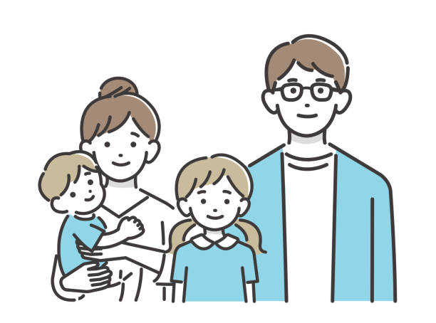 illustrazioni stock, clip art, cartoni animati e icone di tendenza di giovane famiglia materiale illustrazione vettoriale / semplice / bambino / coppia / bambino - genitori illustrazioni