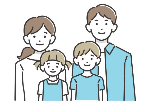 Vector illustration of the upper body of a smiling young family / Simple / Children / Couple Vector illustration of the upper body of a smiling young family / Simple / Children / Couple family reunion clip art stock illustrations