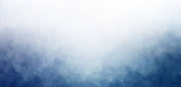 blue watercolor border on white background, gradient texture and color in cloudy sky or foggy haze design, clouds or smoke painting - 海軍 個照片及圖片檔