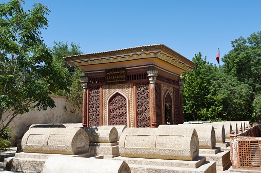 Shache County,Kashgar Region,Xinjiang,Imperial Mausoleum of Yeerqiang Khanate,National key cultural relic protection unit, national 4A level scenic spot.\nThe Imperial Mausoleum of Yeerqiang Khanate are the Imperial Mausoleum of the Yarkand khanate period,It was first built in 1533 as a memorial to Suritang Said, the first king of the Said dynasty, Existing area of 17,790 square meters. \nThere are 11 generations of royal family members, including the founder of the Yarkhan khanate, buried in the tomb.\nIt has a unique style in layout and pattern decoration, and is an excellent islamic architectural art,\nIt is of great historical value for understanding the political and economic conditions, living habits and burial methods at that time.  \nNow, it has become one of the most important tourist attractions in southern Xinjiang.