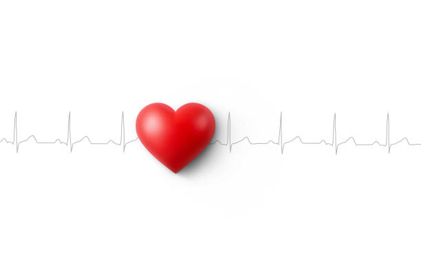 red heart with white ekg line on white background - heartbeat imagens e fotografias de stock