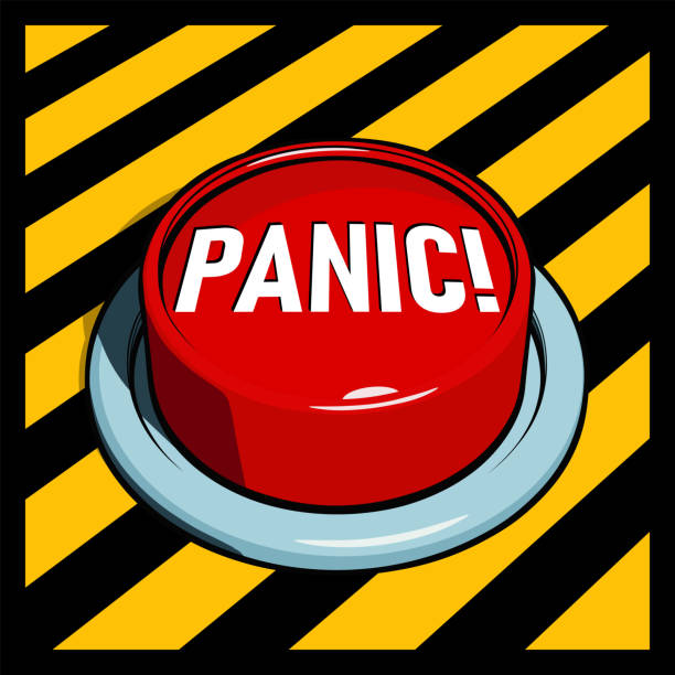 ilustrações de stock, clip art, desenhos animados e ícones de alarm button or sos emergency button. big red panic button on yellow and black panel. vector illustration - white background support assistance safety