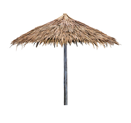Beach umbrella parasol made of coconut leaf isolated on white background