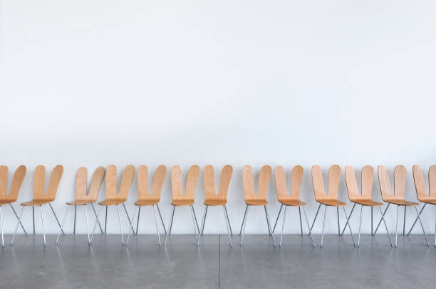 Interior view of row of empty seat in modern building