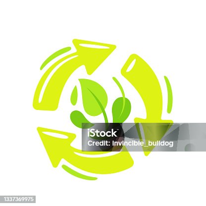 istock Recycle, Biodegradable Symbol with Circulate Rotating Green Arrows and Tree Leaves. Compostable Recyclable Plastic 1337369975