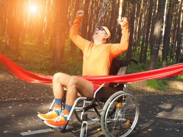 istock Handicapped on natural landscape background . Outdoor workout. 1337370866