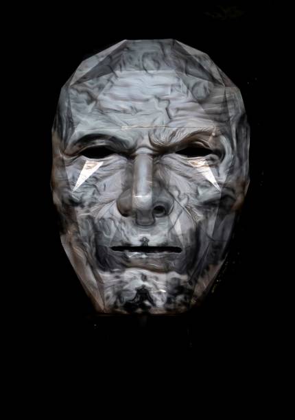 istock Abstract person face. Human head isolated on black background. Depersonalization and consciousness. Inorganic life concept 1337373309