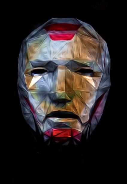 istock Abstract person face. Human head isolated on black background. Depersonalization and consciousness. Inorganic life concept 1337373324