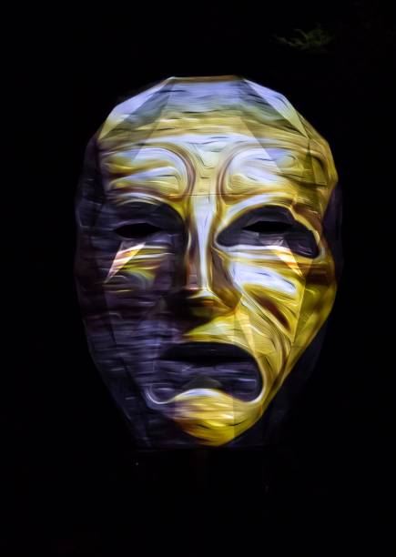 istock Abstract person face. Human head isolated on black background. Depersonalization and consciousness. Inorganic life concept 1337373414