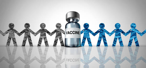 Vaccinated and Unvaccinated Vaccinated and Unvaccinated people as anti-vaxxer or individuals that oppose taking the vaccine with the public taking a booster shot with 3D illustration elements. herd immunity photos stock pictures, royalty-free photos & images