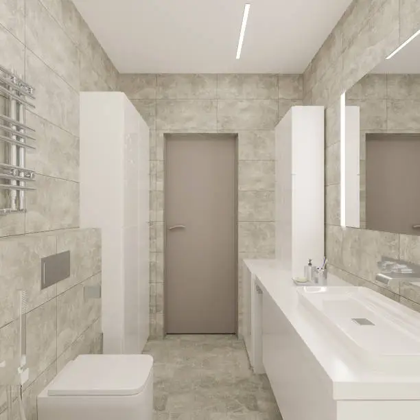 Modern bathroom interior design, 3d rendering, 3d illustration