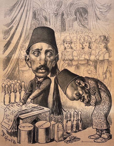 Abdul Hamid, the new sultan of Turkey, scoldes his eunuch Illustration from 19th century. muslim cartoon stock illustrations