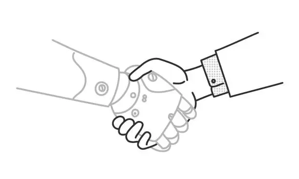 Vector illustration of Businessman is shaking hand with robot.