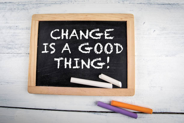 istock Change is a Good Thing. Chalk board with chalk pieces on a white table 1337381646