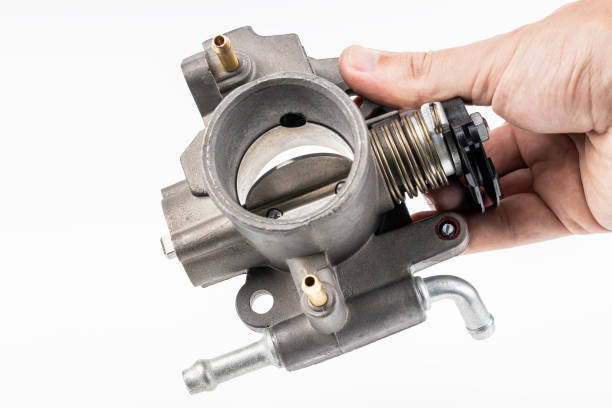 car engine part intake throttle body isolated on white background. auto manifold engine throttle part cut out car engine part intake throttle body isolated on white background. auto manifold engine throttle part cut out. throttle stock pictures, royalty-free photos & images