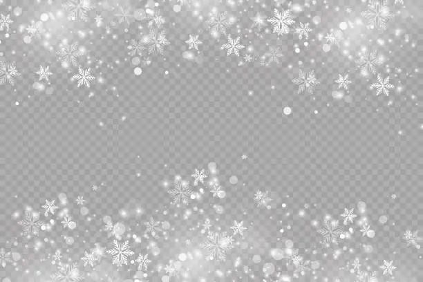 Vector illustration of Glow effect. Vector illustration. Christmas dust flash. Snow is falling. Snowflakes.