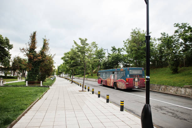 NESEBAR, BULGARIA - June 17, 2021: Bus in the road Nesebar street.