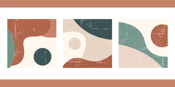 Vector illustration of Trendy vintage illustrations with shapes, circles, grunge texture.