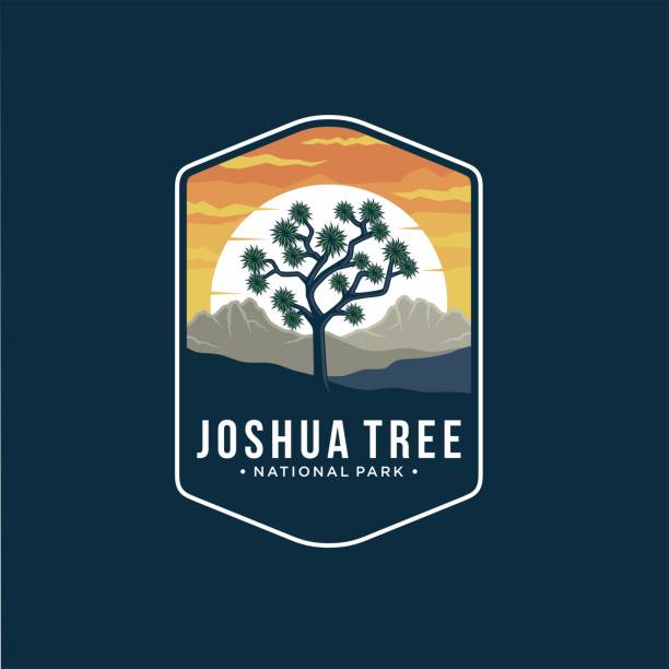joshua tree national park lineart icon patch illustration - nationalpark stock-grafiken, -clipart, -cartoons und -symbole