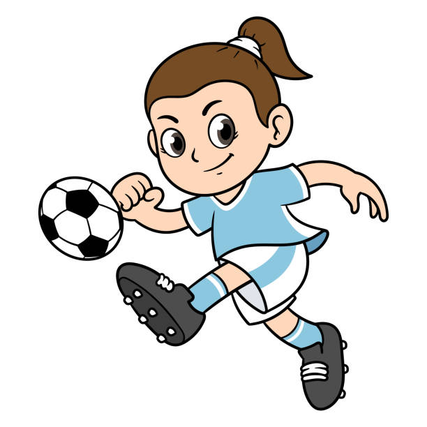 Vector Girl Playing Soccer Cartoon Illustration Stock Illustration -  Download Image Now - Soccer, Soccer Ball, Blue - iStock