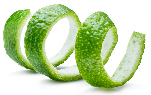 Lime fruit peel isolated on the white background.