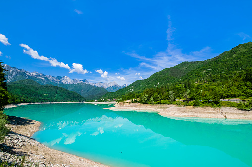 Barcis Lake, an artificial lake located in the alpine valley of Valcellina