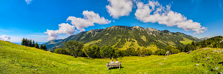 Summer view of Monte Baldo, a mountain range in the Italian Alps, located in the provinces of Trento and Verona