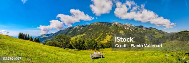 Monte Baldo Italy Stock Photo - Download Image Now - Bench, People, August