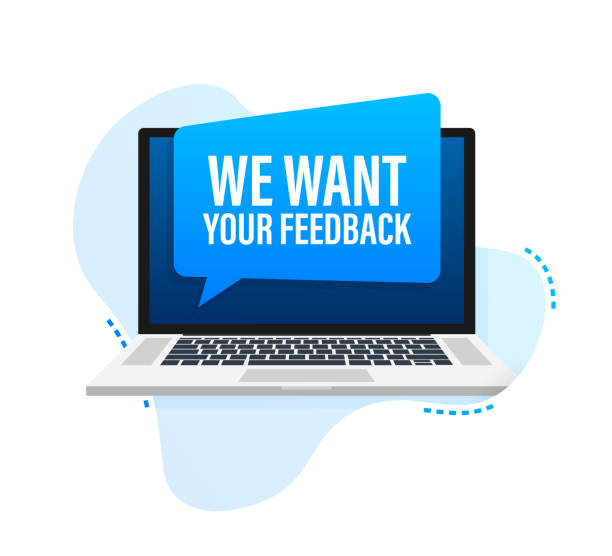 We want your feedback written on speech bubble. Advertising sign. Vector stock illustration We want your feedback written on speech bubble. Advertising sign. Vector stock illustration. desire stock illustrations