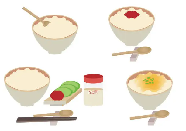 Vector illustration of Various types of porridge