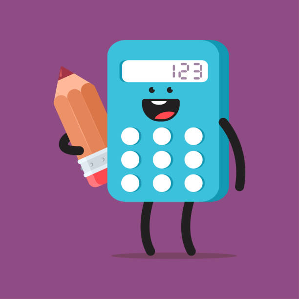 Cute calculator with pencil vector cartoon character isolated on background. Calculator with pencil vector cartoon character. calculator stock illustrations