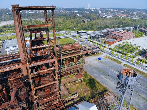 Dortmund, Germany. Former industrial architecture of Phoenix West steel mill blast furnace (Hochofenwerk) in Dortmund Hoerde district.