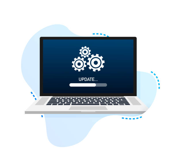 System software update, data update or synchronize with progress bar on the screen. Vector Illustration. System software update, data update or synchronize with progress bar on the screen. Vector Illustration synchronize stock illustrations