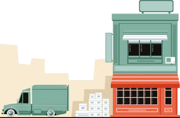 Vector illustration of Delivery truck and store